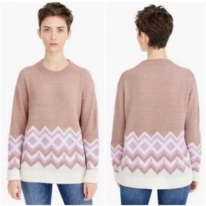 J. Crew Geometric Fair Isle Crewneck Sweater (Sz XL) Tan & Purple Oversized